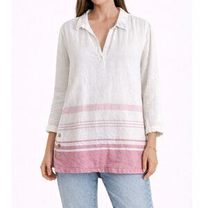 Sigrid Olsen 100% Linen V-neck Button side detail Tunic Top Womens Size Large